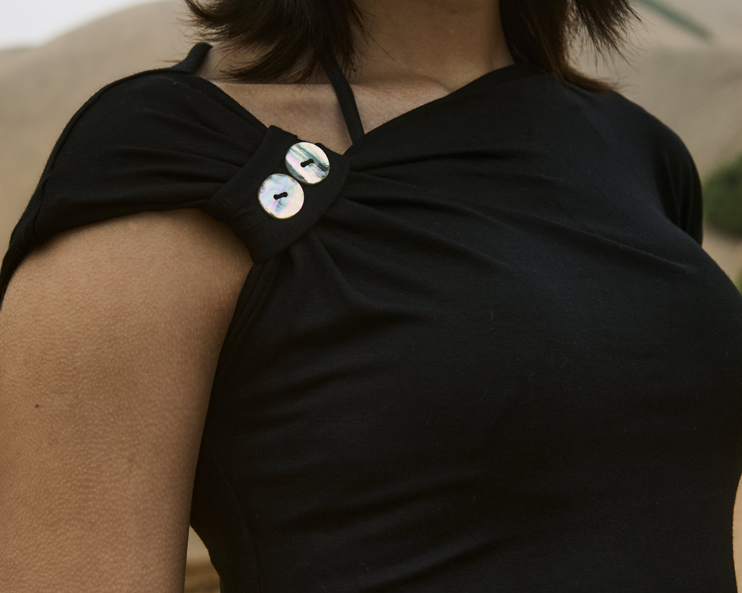 Button Draped Tee Black