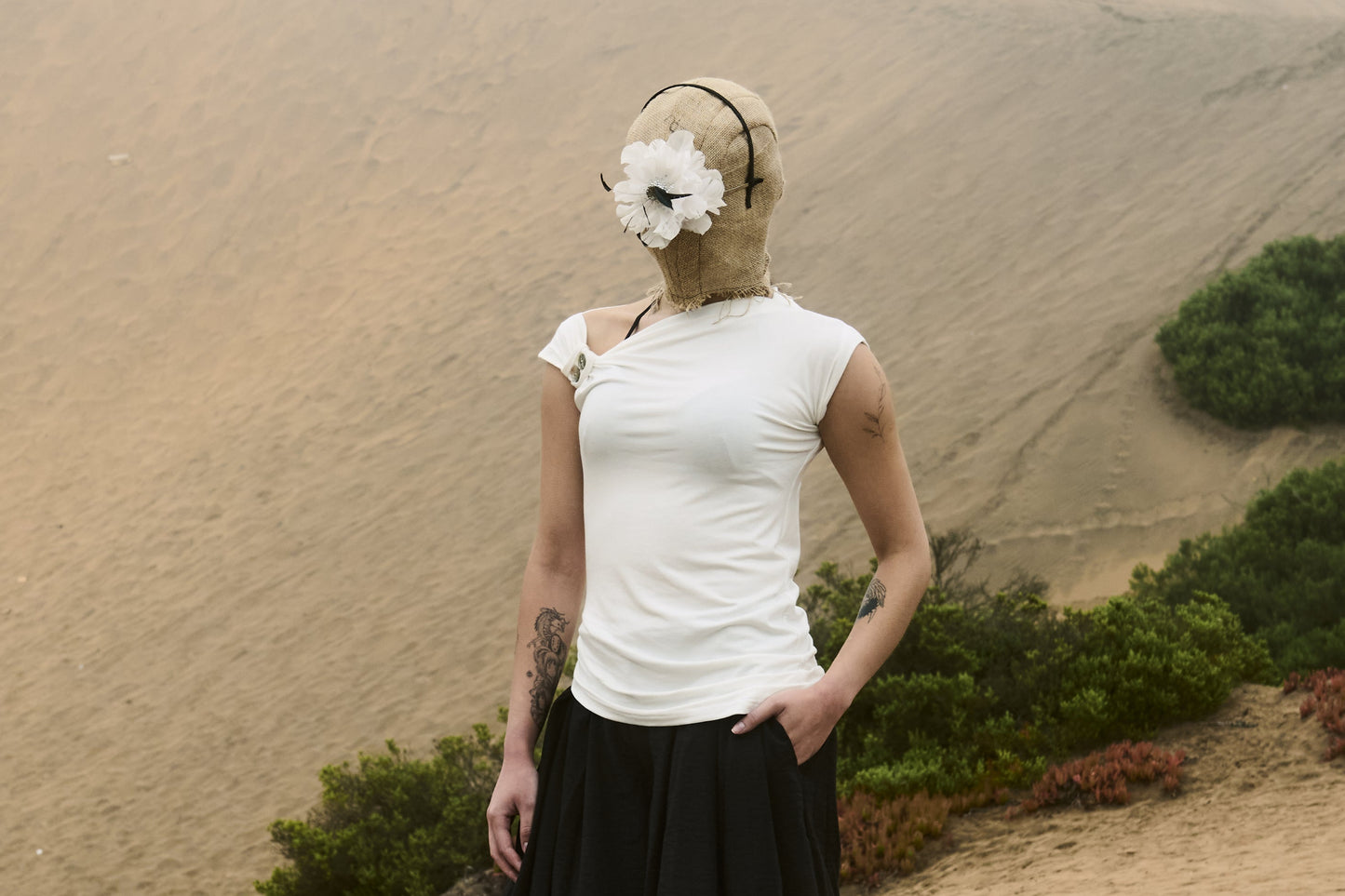 Button Draped Tee Off White