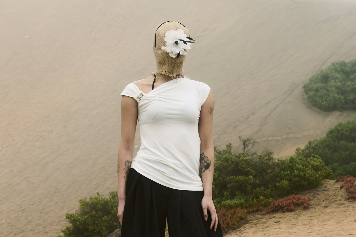 Button Draped Tee Off White