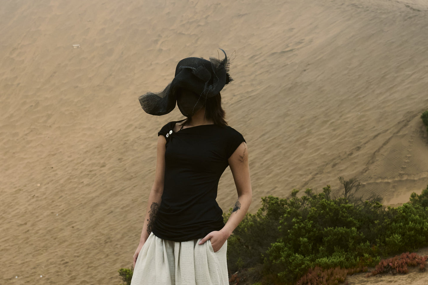 Button Draped Tee Black