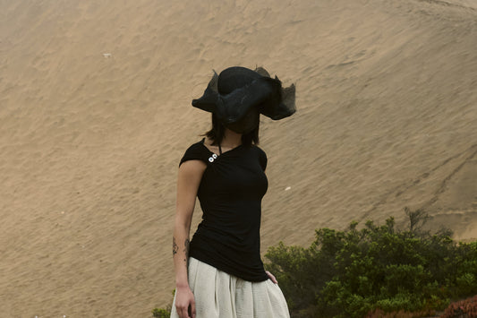 Button Draped Tee Black